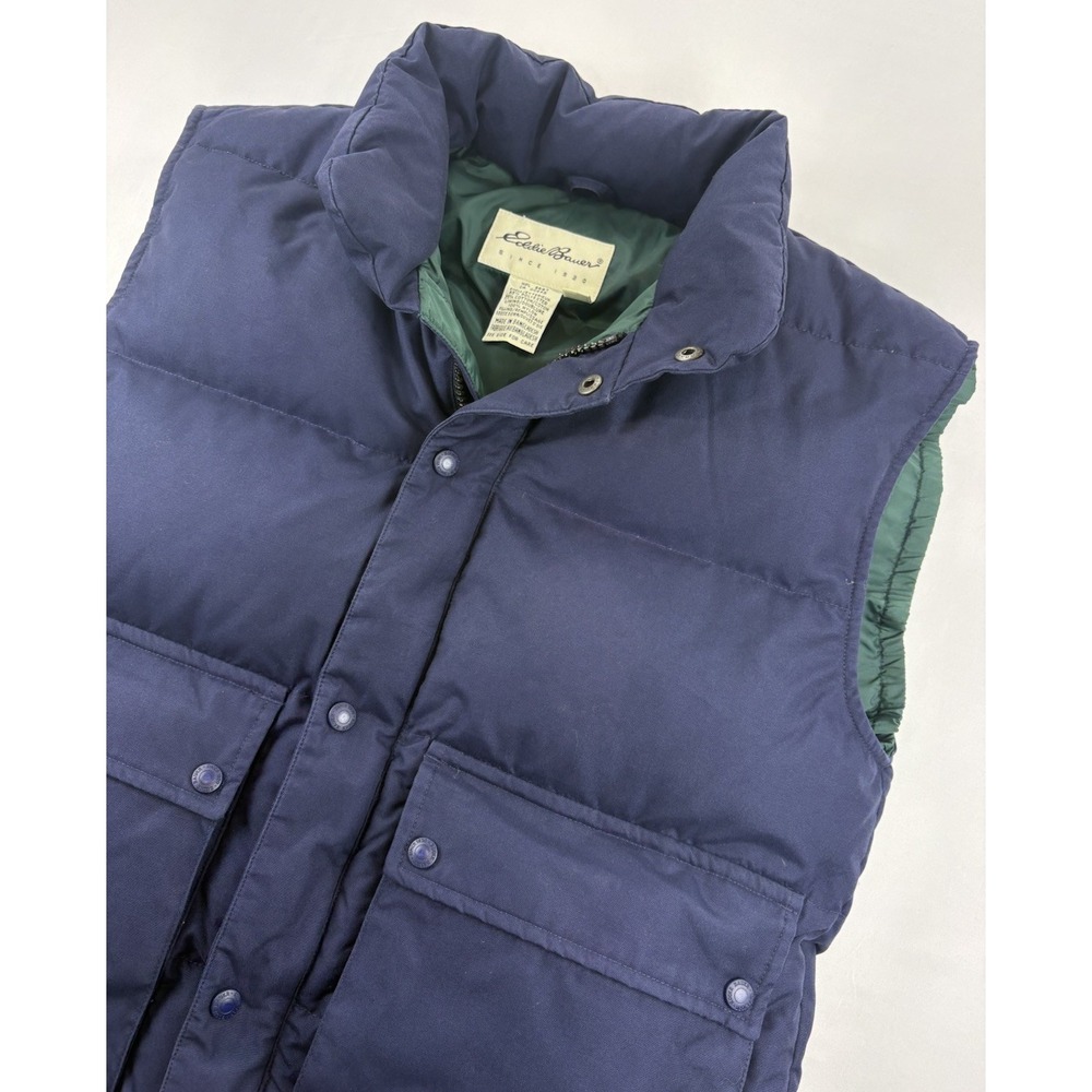 Eddie Bauer Men's Small Vintage Full Zipper Snap Goose Down Fill Vest